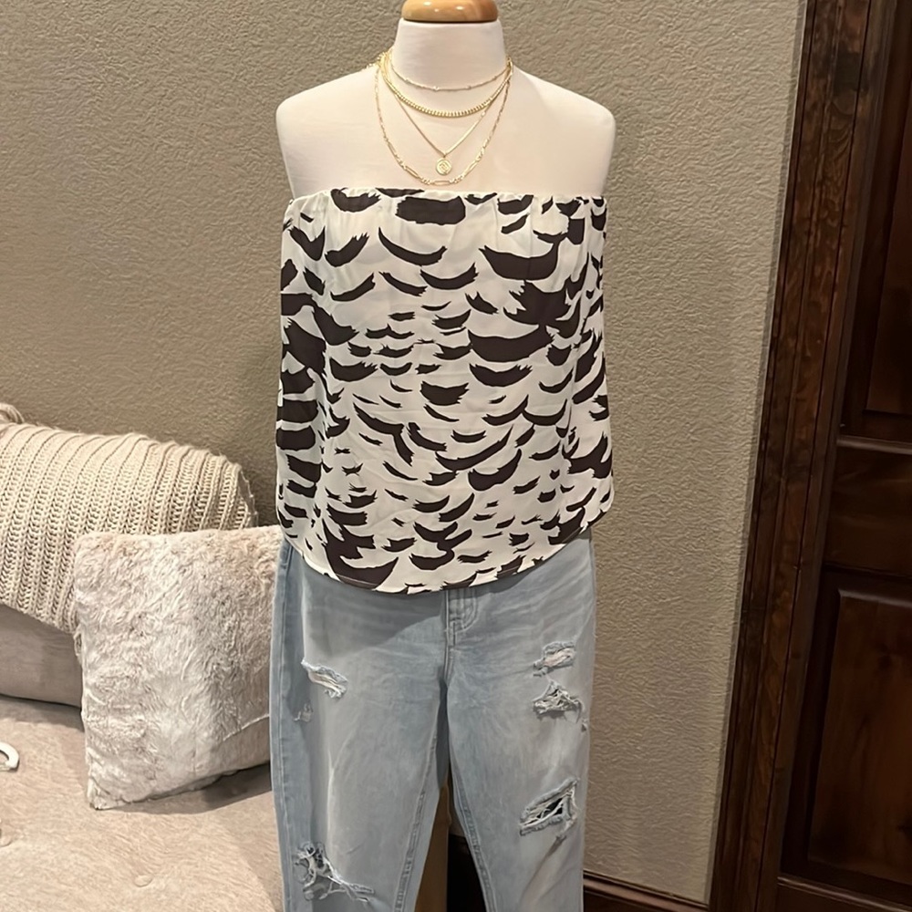 Tyche Off the Shoulder brown and white blouse